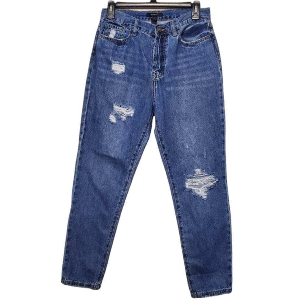 Forever 21 Distressed Boyfriend Jeans Womens Medium Blue High Rise Tapered Pants